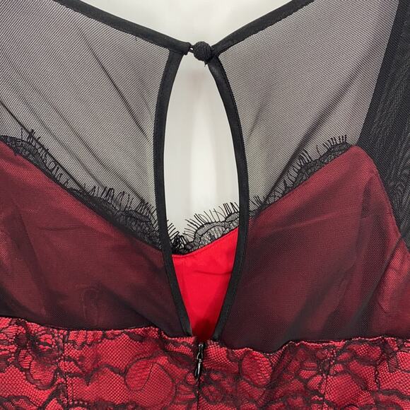 Bebe Red Black Lace Overlay Bodycon Dress Size XS - Picture 13 of 16